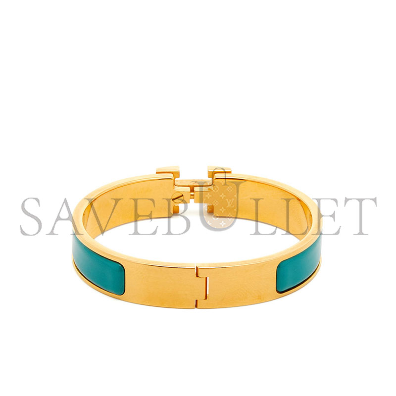 HERMÈS CLIC H TURQUOISE ENAMEL GOLD PLATED BRACELET